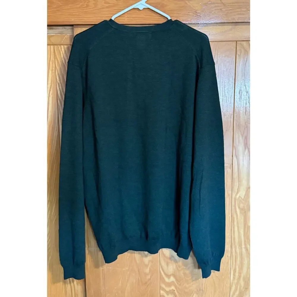 Vintage Brooks Brothers Dark Green Merino Wool V-Neck Sweater - XL